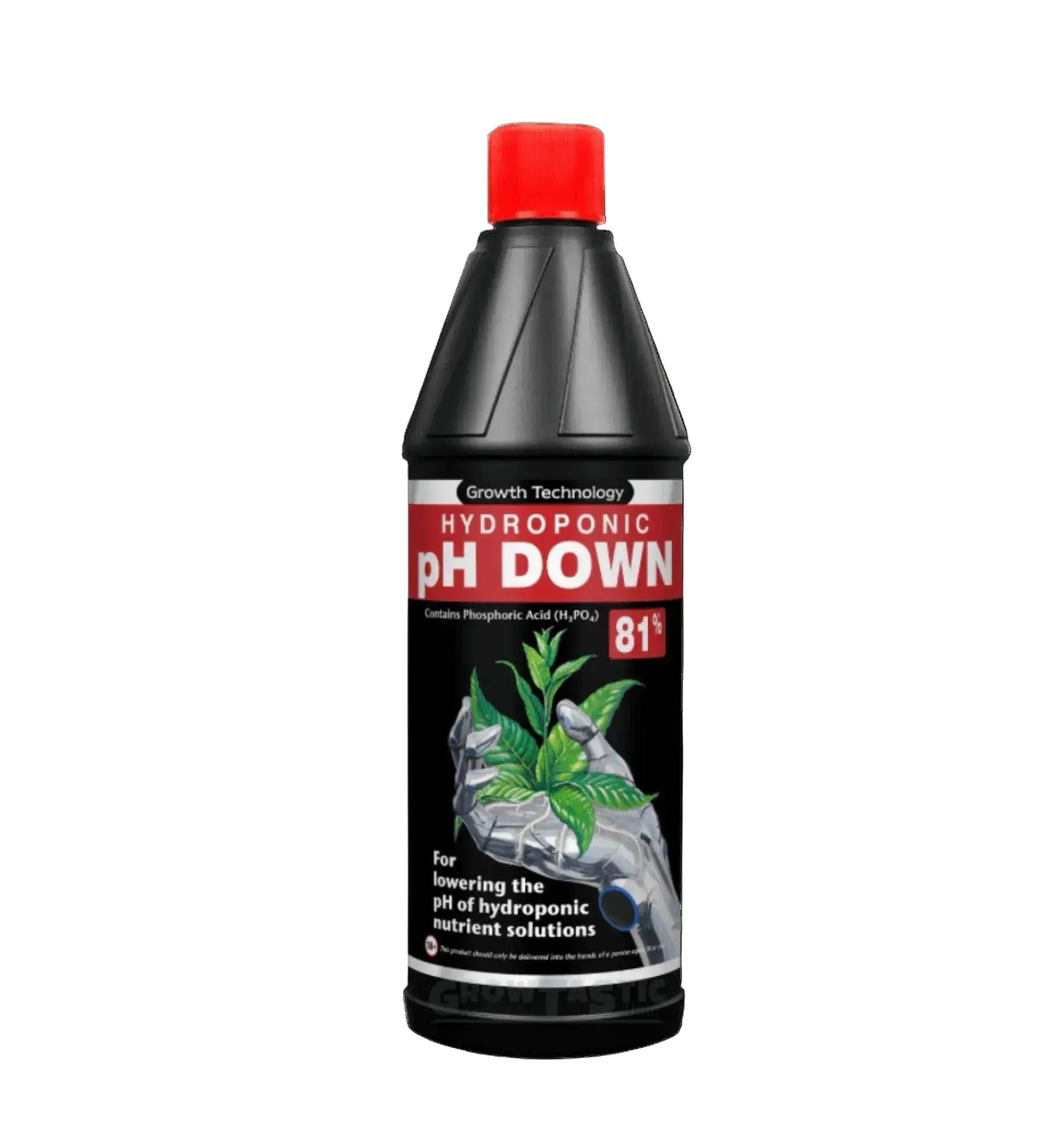 Growth Technology pH-Down Korrekturflüssigkeit in 1-Liter-Flasche, zum pH-Wert senken bei Pflanzen.