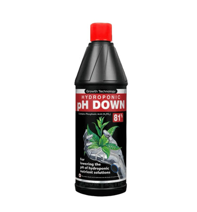 Growth Technology pH-Down Korrekturflüssigkeit in 1-Liter-Flasche, zum pH-Wert senken bei Pflanzen.