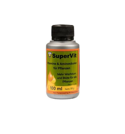 Hesi SuperVit Pflanzenschutzmittel in 10 ml Flasche, grüner Pflanzenstängel mit Blättern, Hesi Marke, Pflanzenschutz für gesunde Pflanzen