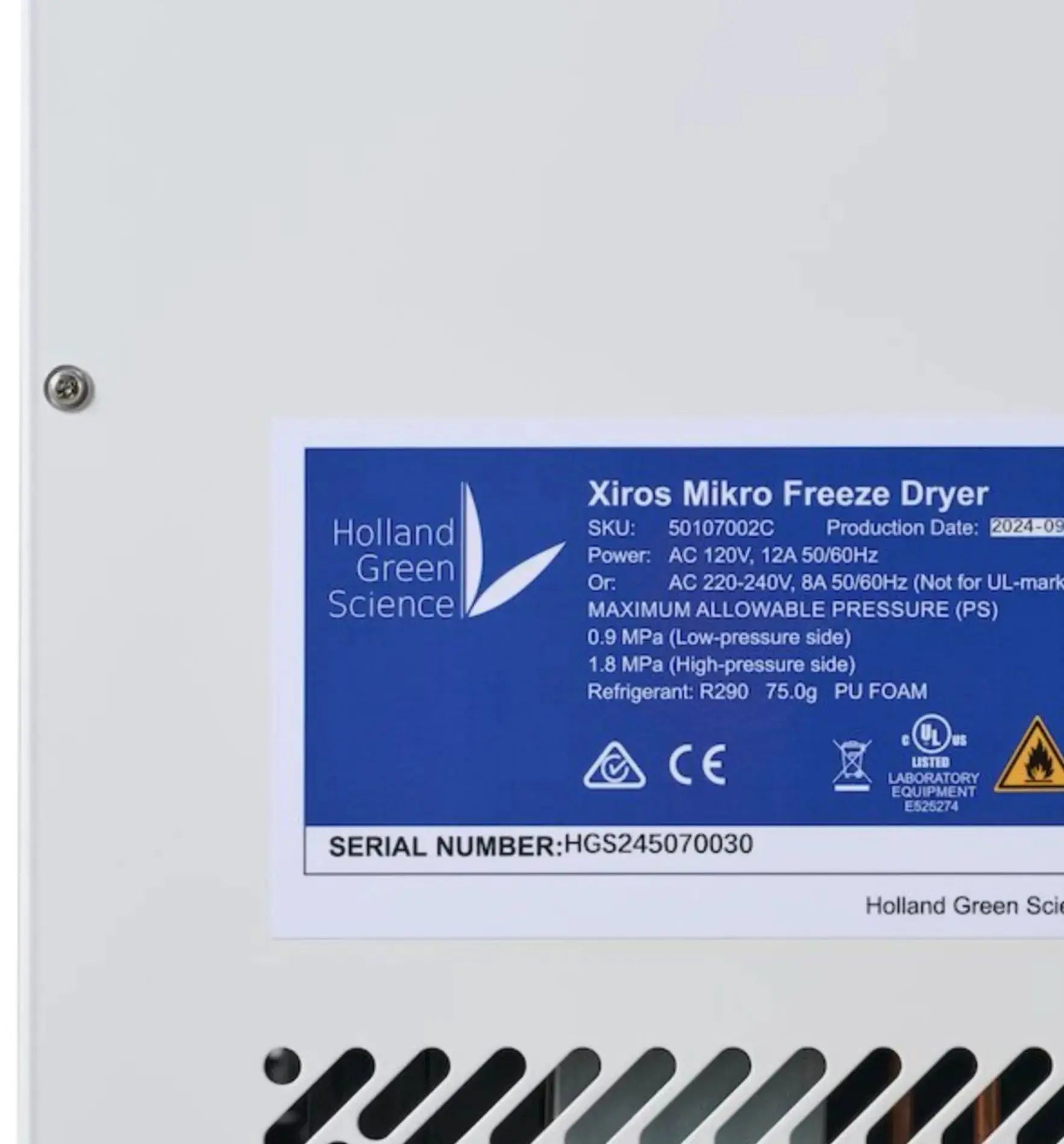 Holland Green Sience Xiros Mikro Gen 2 Gefriertrockner Trocknungsnetz, langlebiges Produkt für die Gefriertrocknung.