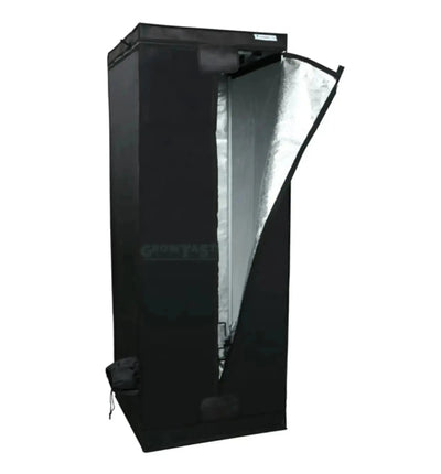 Homebox® Homelab Growbox in Schwarz, stabile Zeltstruktur mit Belüftung und Reißverschlüssen für Indoor-Gartenanbau.