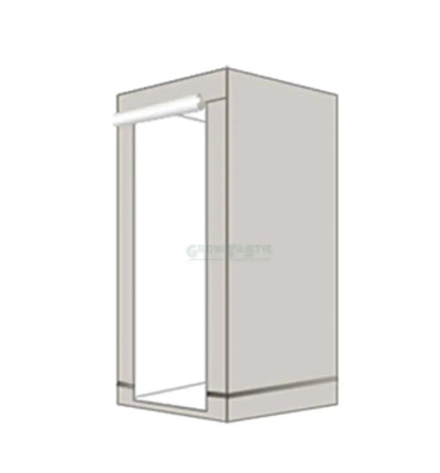 Homebox® Q Growbox mit Quadartisch, Standardgröße, für Pflanzenzucht, zeigt die Box in einem modernen Raum.