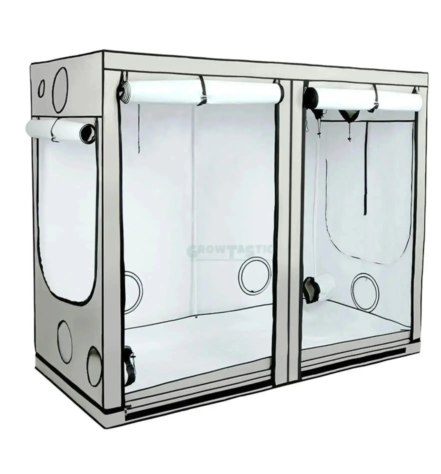 Rechteckige Growbox HOMEbox® R | Standard, stabile Aluminiumrahmen und weiße Innenbeschichtung für Pflanzenanbau.