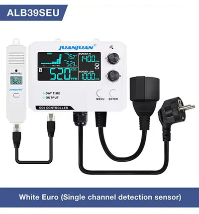 JuanJuan CO₂ Steuergerät, digitales CO₂-Controller für präzise Luftkontrolle in Pflanzenzucht und Gewächshäusern.
