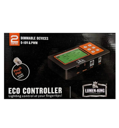 Lumen-King Eco Controller für LED Pflanzenleuchten, geeignet für bis zu 30 Lampen, zeigt das Steuergerät in schwarzem Gehäuse.