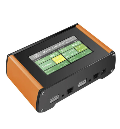 Lumen-King LED Master Controller für 100 Lampen, geeignet als Zubehör für LED Pflanzenleuchten, zeigt die Steuerung und Anschlüsse.