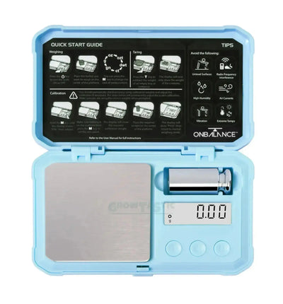 OnBalance Predator Pocketwaage, blaue digitale Waage mit 100 g Kapazität und 0,01 g Genauigkeit, ideal für präzises Wiegen.