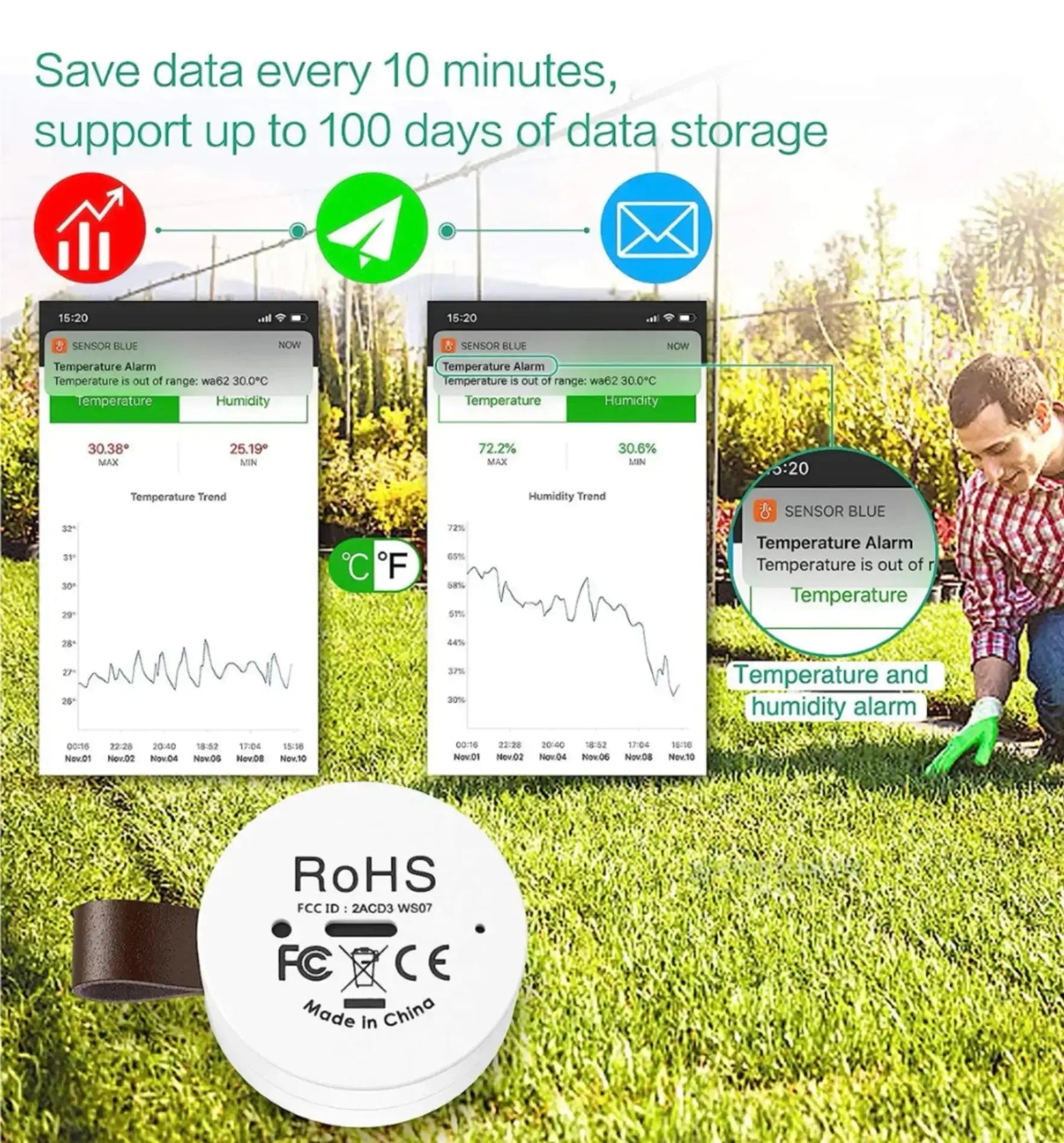 ORIA Wireless Thermometer Hygrometer Mini Wireless Humidity Temperature Sensor 3