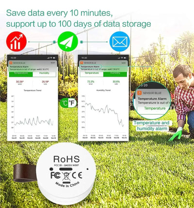 ORIA kabelloses Thermo-Hygrometer, Mini Sensor zeigt Temperatur und Luftfeuchtigkeit mit digitalem Display.