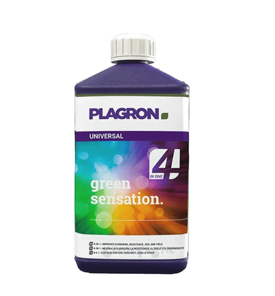 Flasche mit 100 ml Plagron Green Sensation Dünger, grüne Verpackung, für gesunde Pflanzen und optimales Wachstum.