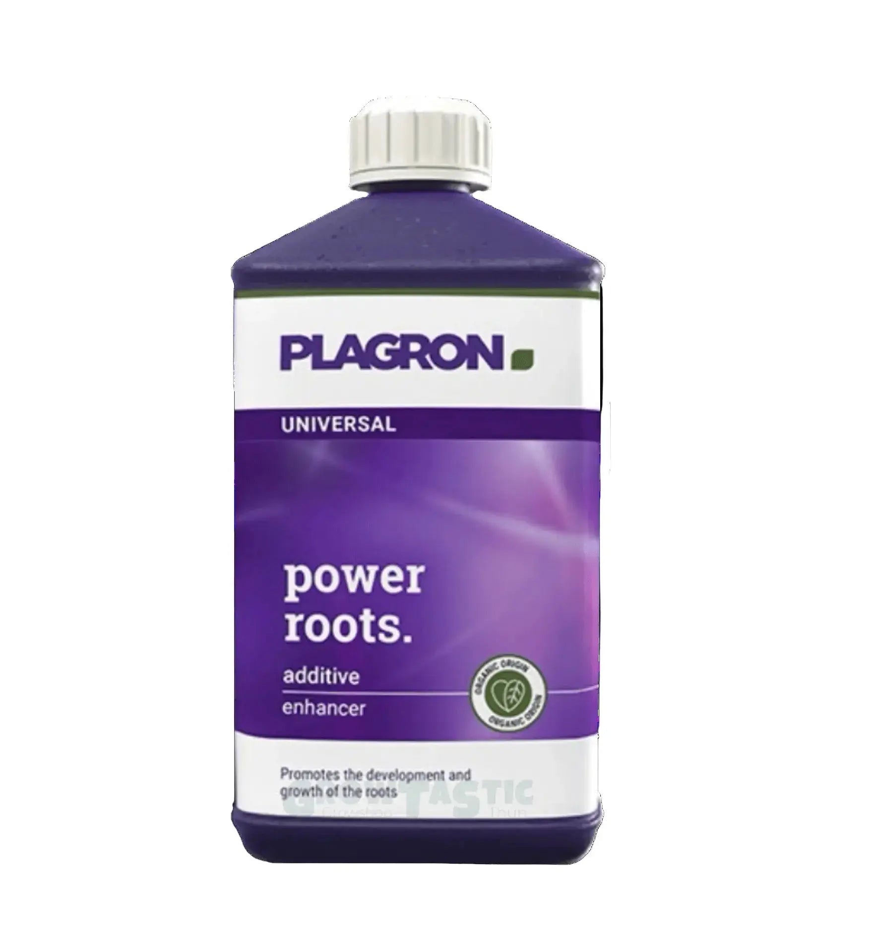 Plagron Power Roots Dünger in 500 ml Flasche, zeigt die Produktverpackung mit Flasche und Etikett, für gesunde Pflanzenwachstum