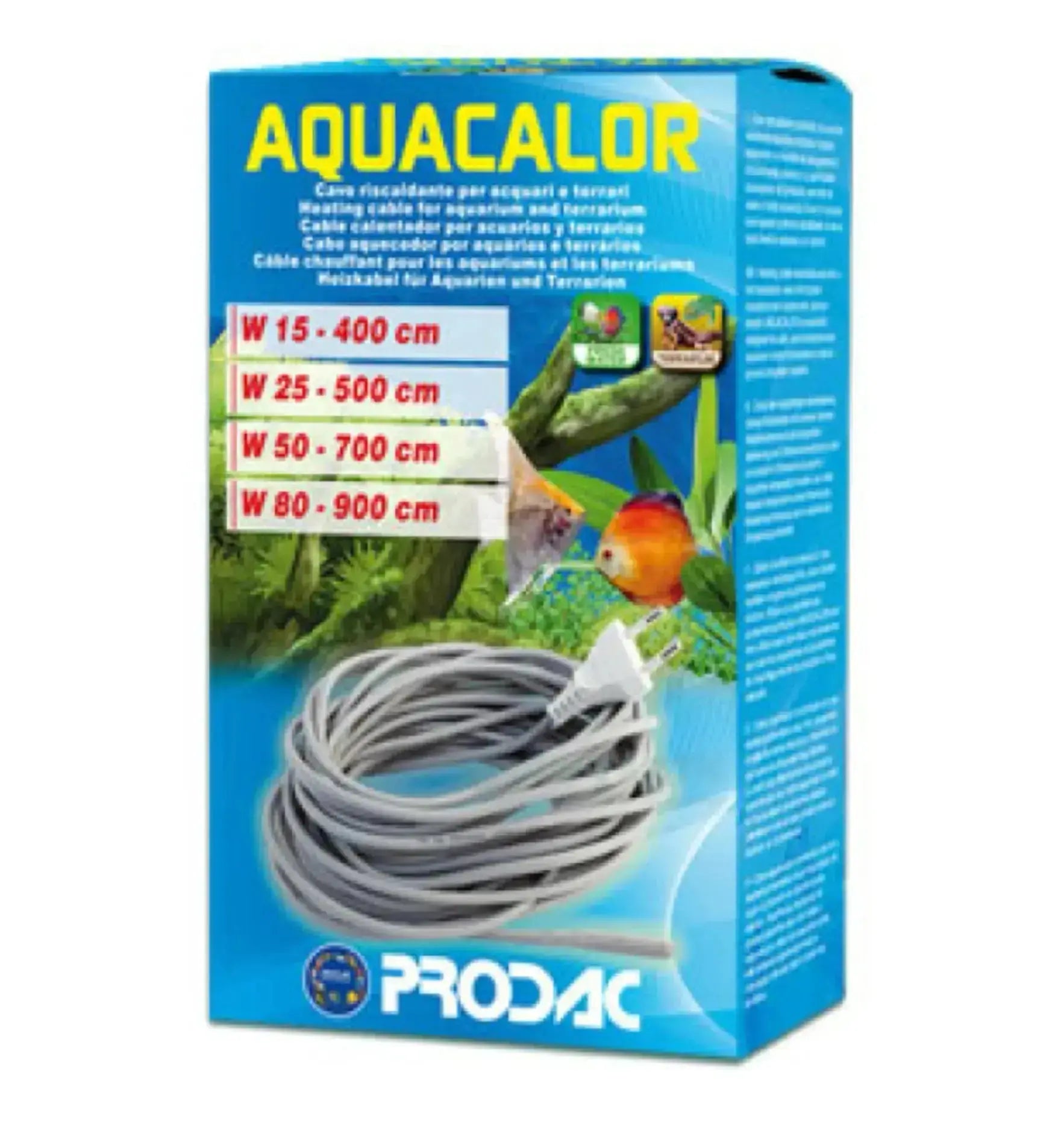 Prodac Aquacolor Bewässerungs-Heizmatte mit 25 Watt Heizkabel für effektiven Pflanzenschutz, zeigt das Kabel in der Verpackung.