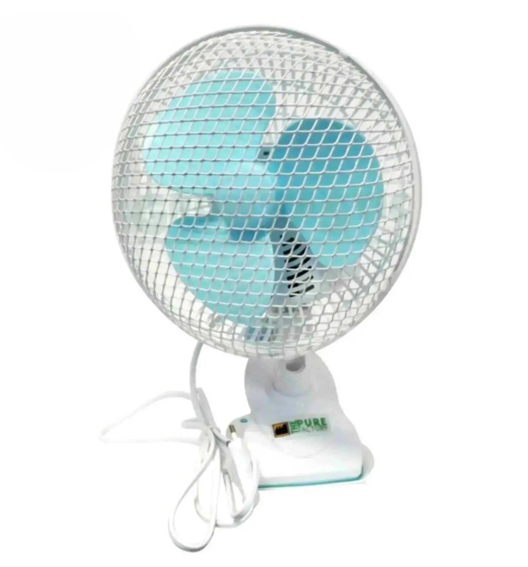 Pure Factory Oszillierender Clip-Ventilator, 18 cm, schwarz, mit beweglicher Cliphalterung und Lüfterflügeln.