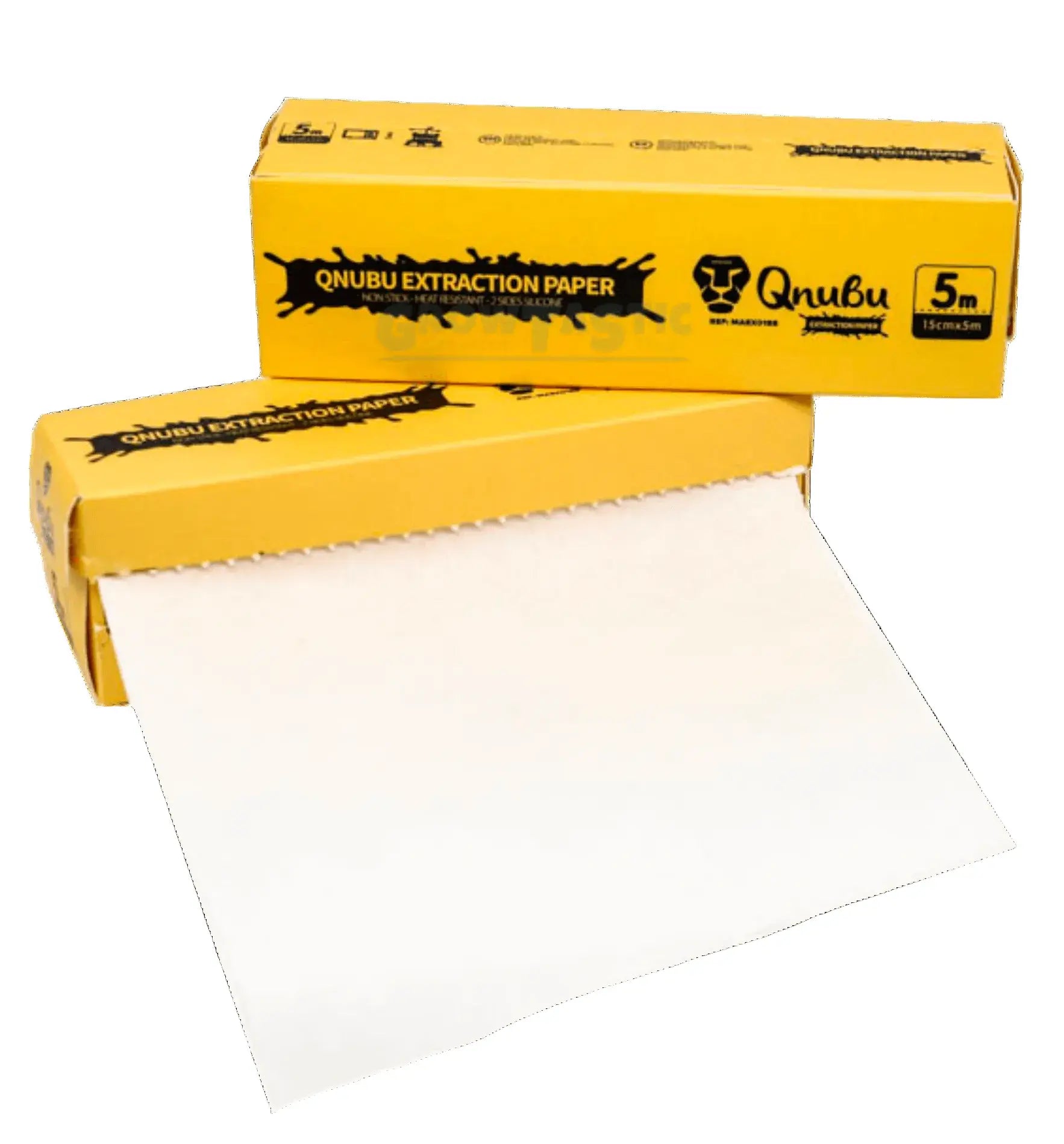Qnubu Extraction Paper in a yellow box, 5m long and 10cm wide, ideal for extraction processes.