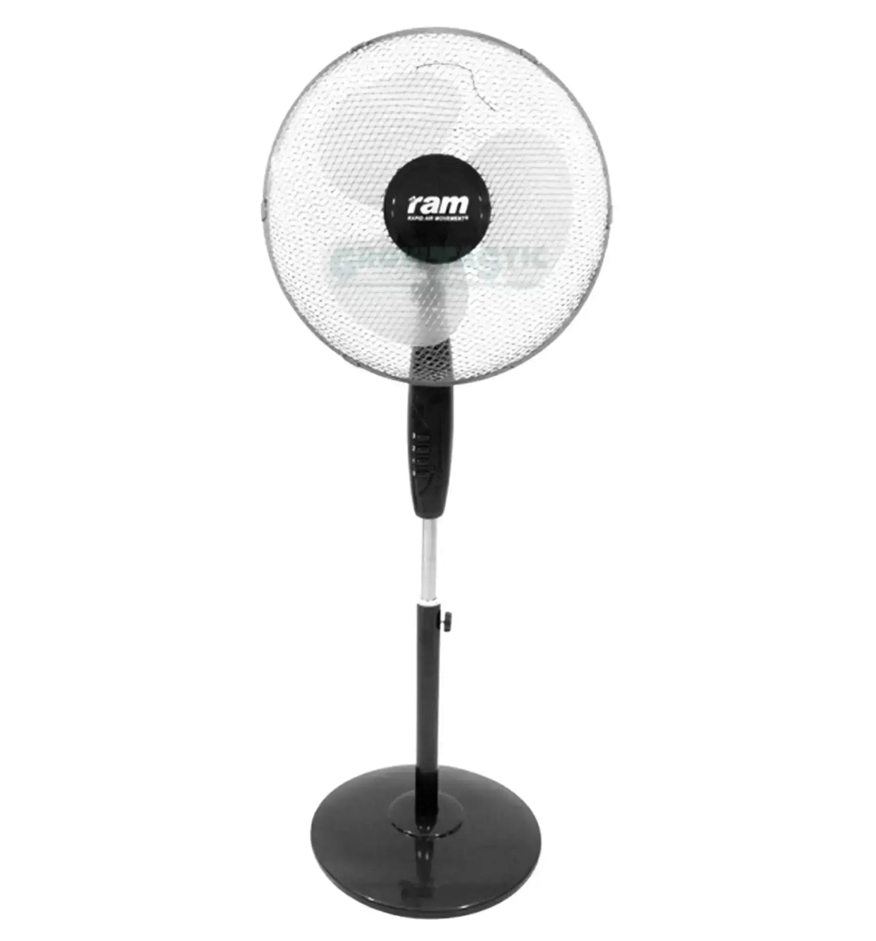 Standventilator von Rapid Air Movement RAM, 40 cm Durchmesser, mit verstellbarem Luftstrom und stabilem Standfuß.