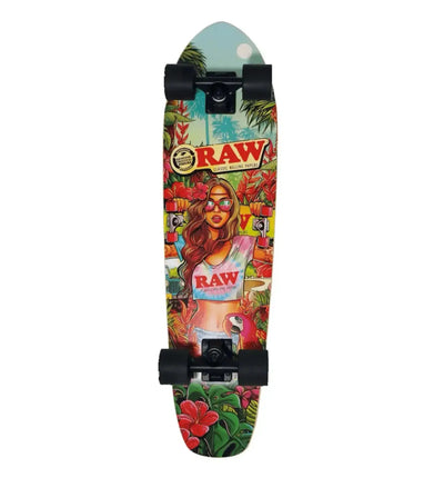 RAW Cruiser Skateboard Brazil Girl mit buntem Design, langlebiges Deck und Rollen für vielseitiges Skateboarding.