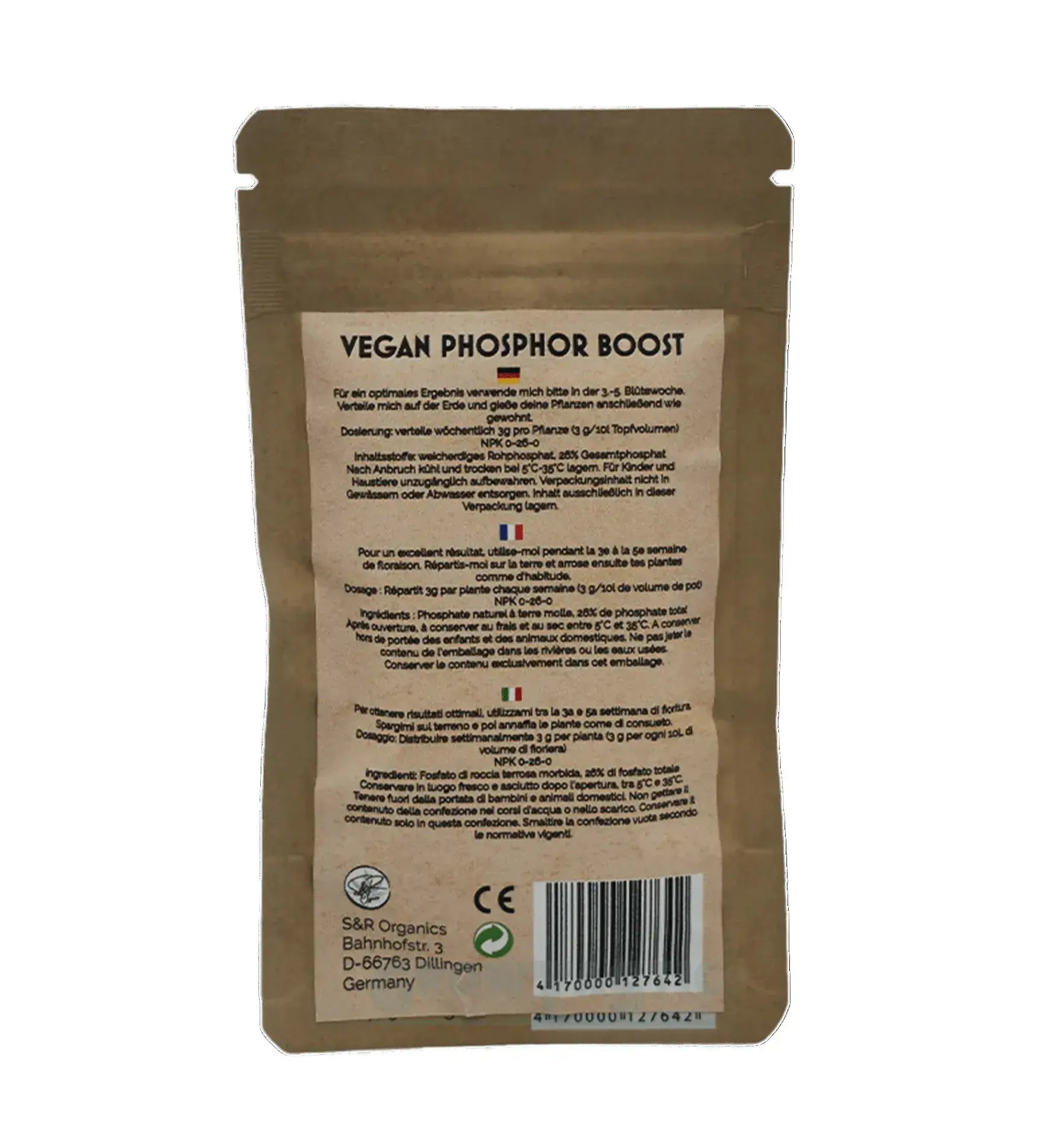 SR Organics Green Power Vegan Phosphor Boost Dünger in Beutel, umweltfreundlich und pflanzenfördernd, für gesunde Pflanzen.
