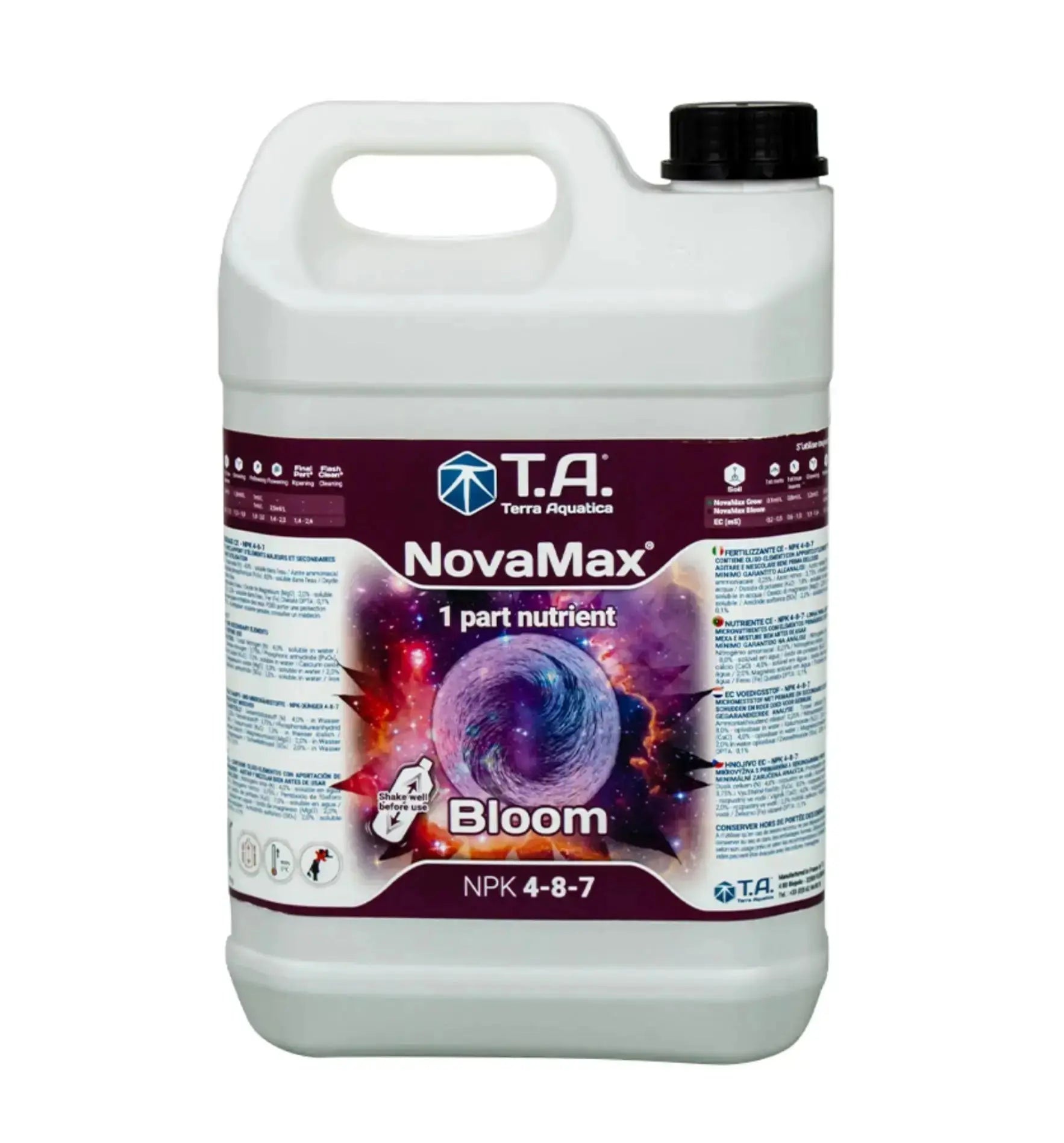 Terra Aquatica NovaMax® Bloom Dünger in 1-Liter-Flasche, flüssiger Dünger für Pflanzenwachstum und Blütenbildung.