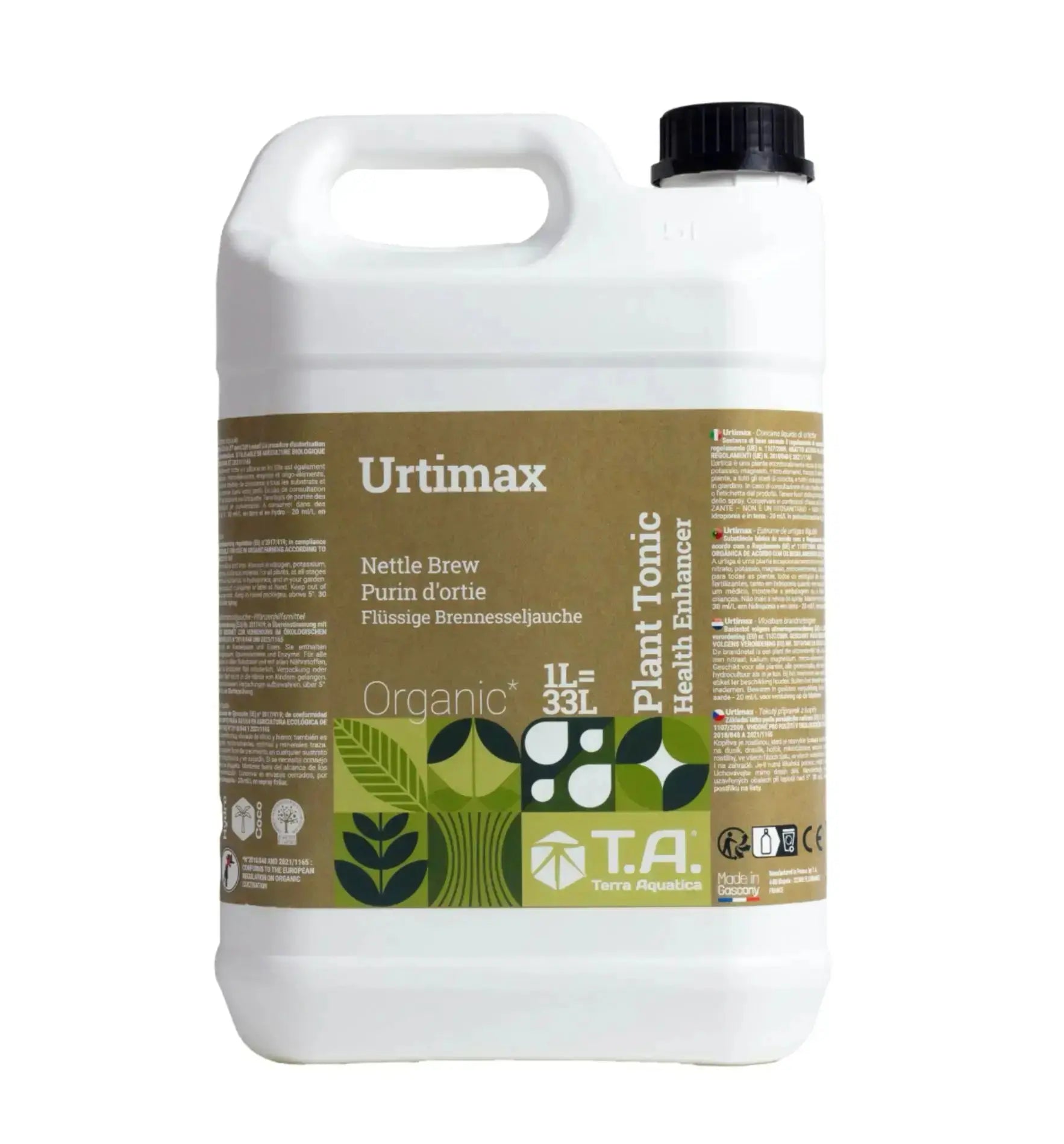 Terra Aquatica Urtimax® Dünger in 1-Liter-Flasche, natürliche Pflanzennahrung für gesundes Wachstum, kompatibel mit verschiedenen Pflanzen.