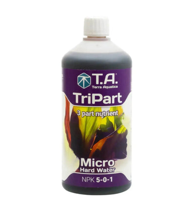 Terra Aquatica TriPart® Micro Dünger in 500 ml Flasche, ideal für hartes Wasser, zeigt die Produktflasche und Etikett.