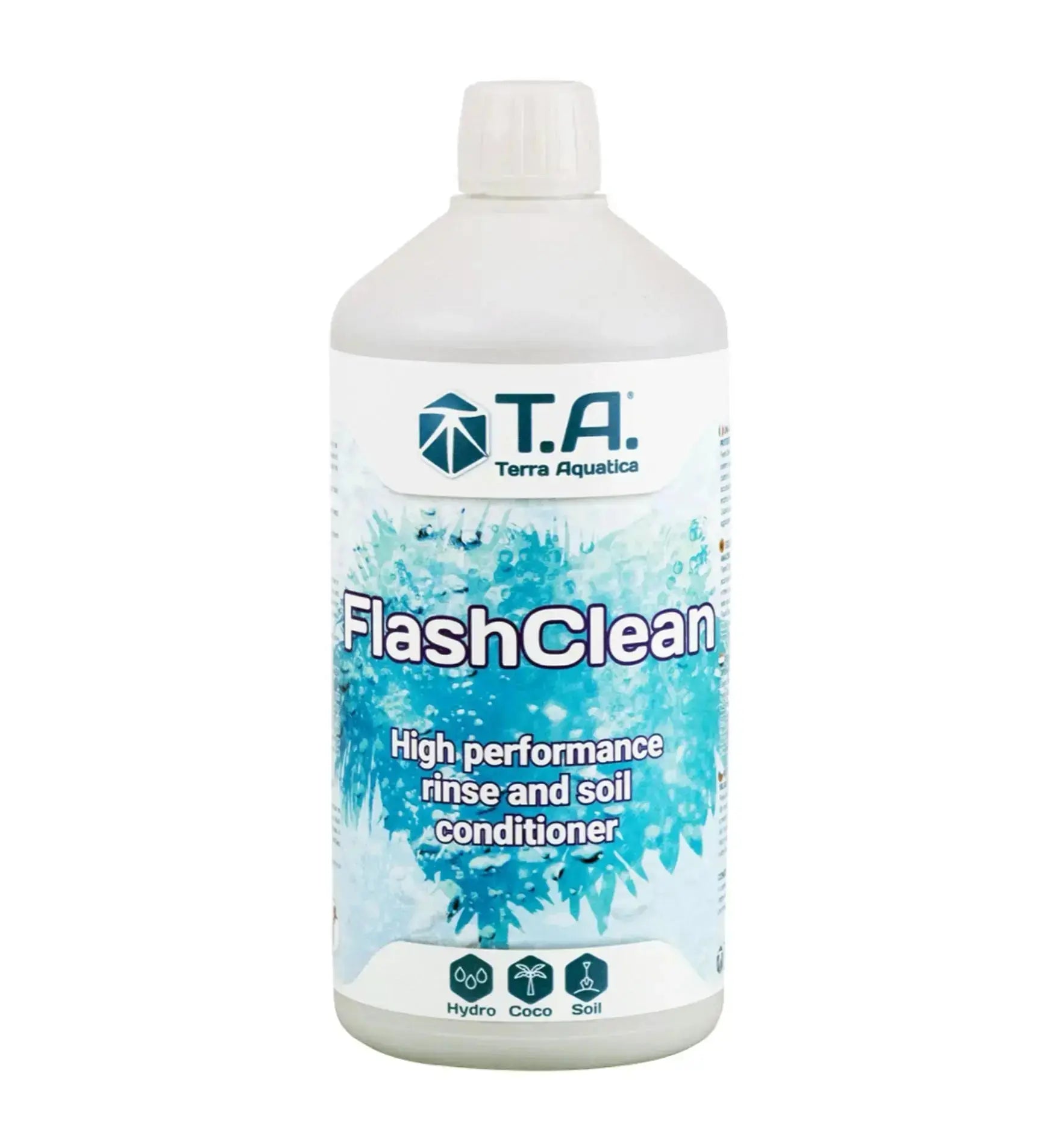 Flasche mit 500 ml Terra Aquatica FlashClean® Dünger für Aquarienreinigung und Wasserpflege, transparent mit grünem Etikett