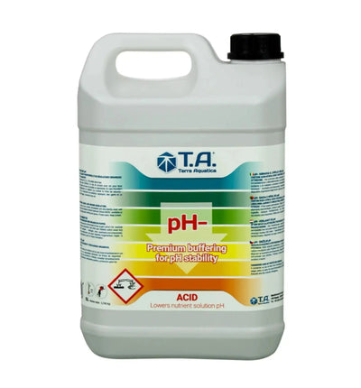 Flasche mit Terra Aquatica pH Down Korrekturflüssigkeit in 1-Liter-Flasche für pH-Wert-Anpassung in Aquarien