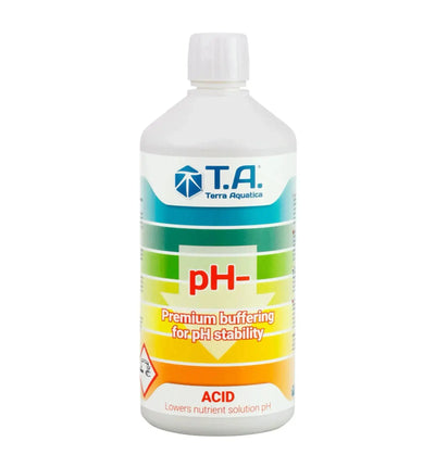 Terra Aquatica pH Down Korrekturflüssigkeit in 1-Liter-Flasche für die pH-Regulierung im Aquarium oder Hydroponik.